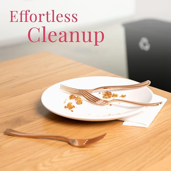 Prestee Set of 100 Rose Gold Plastic Forks Disposable - Image 6