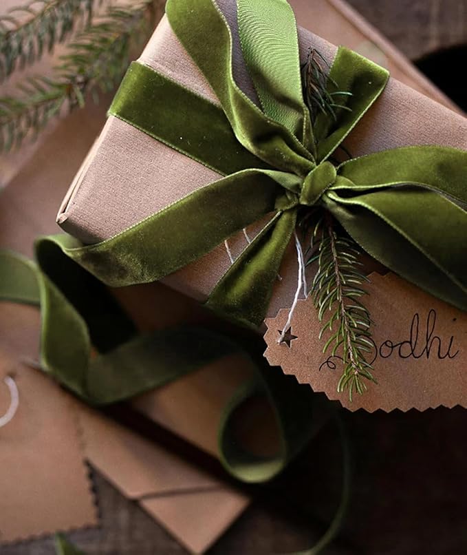 Olive Green Velvet Ribbon 1'' 25 Yards - Image 6