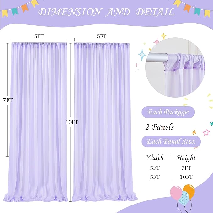 10ft x 10ft Lavender Chiffon Backdrop Curtain - Image 7