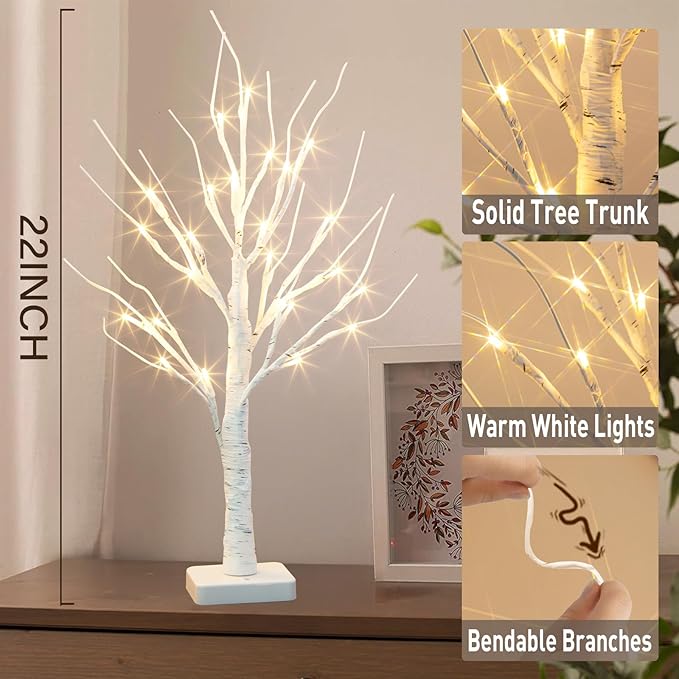 Vanthylit 4 Pcs Lighted Birch Tree Battery Powered Tabletop Tree Decorations - Image 6