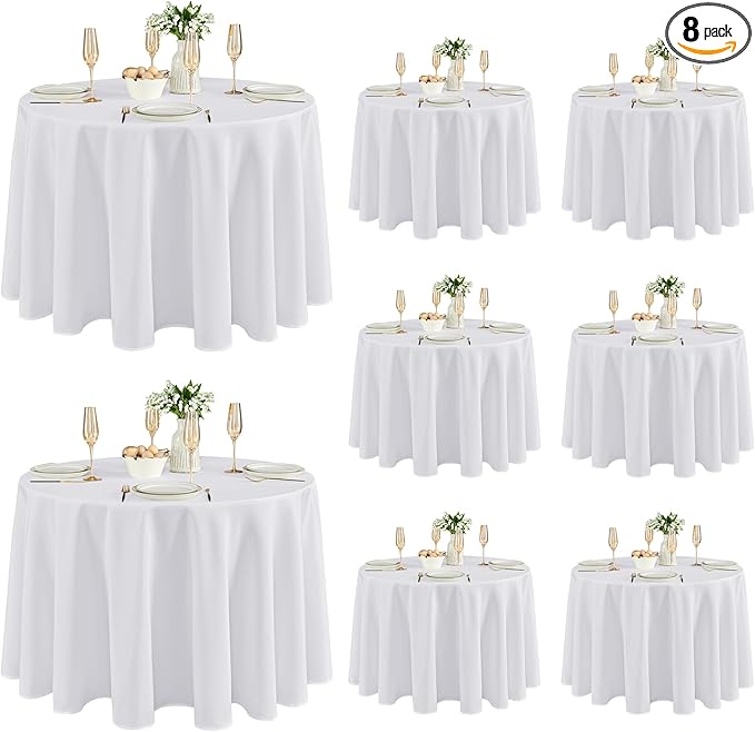 Fitable 8 Pack Round Tablecloths: Stain Resistant Wrinkle Free Circle Table by Fitable