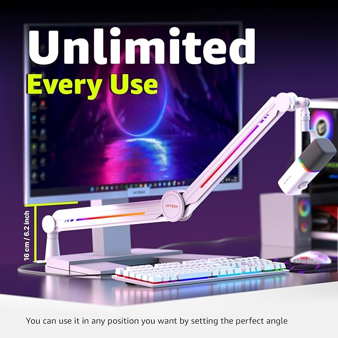 IXTECH RGB Mic Boom Arm High Profile, Overhead Boom Arm Microphone Stand Desk - Image 7