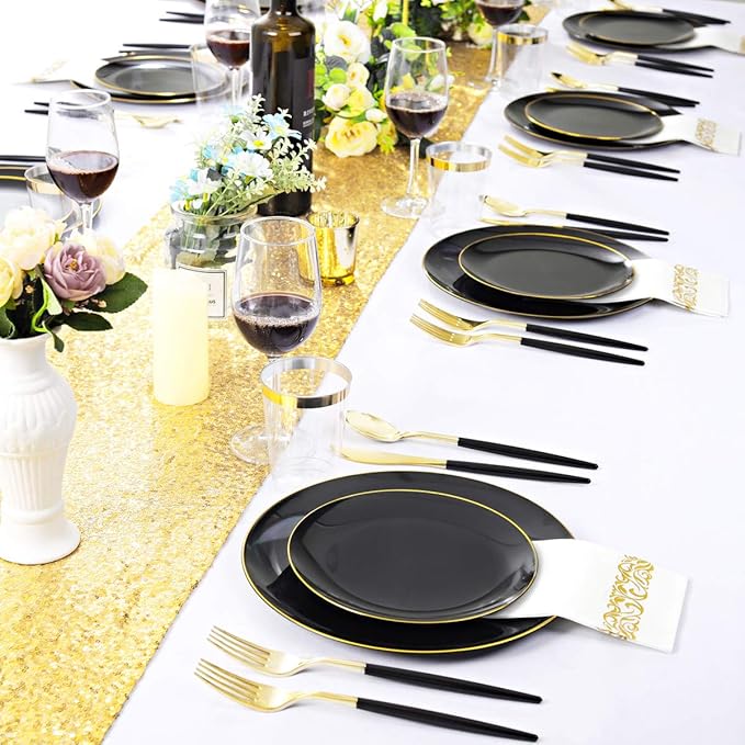 Supernal 350pcs Black Plastic Dinnerware Set - Image 5