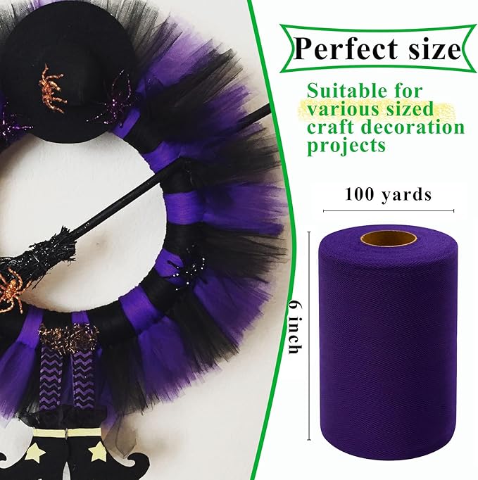 Purple Tulle Fabric Rolls 6 Inch by 100 Yards Fabric Spool Tulle Ribbon - Image 3