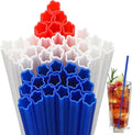 120 Pcs Plastic Straws Red Blue White Star Shaped Straws Patriotic Disposable by Potchen