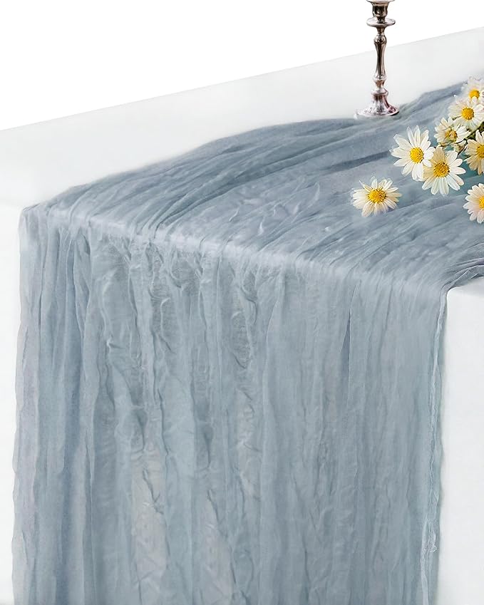Dusty Blue Cheesecloth Table Runner 120 Inch, Summer Boho Gauze 10 FT, Rustic by YAYOYAPhotography