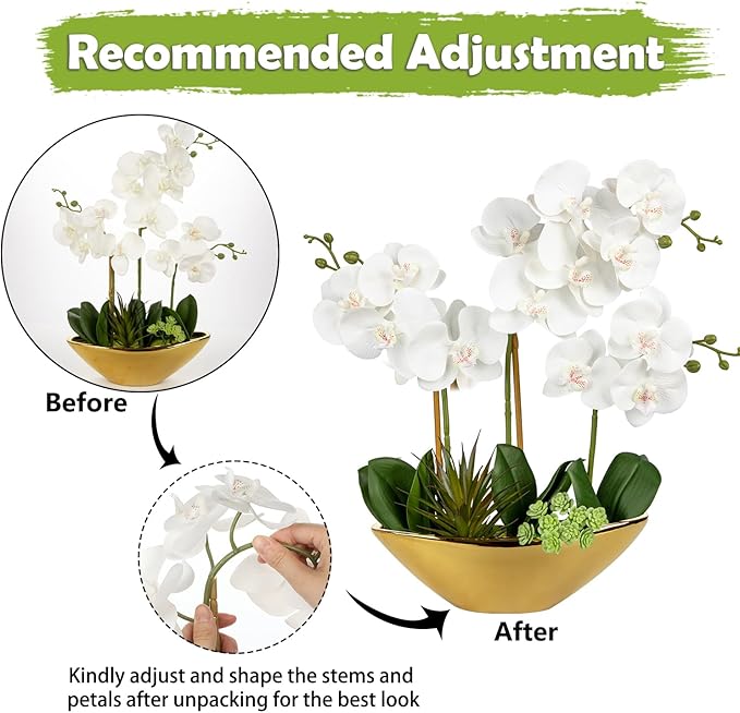 Briful Orchid Artificial Flowers 17in White Fake Orchid Silk Flowers - Image 4