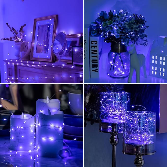 HXWEIYE 6 Pack Blue Fairy Lights Battery Operated, 7ft 20LED Mini Mason Jar - Image 2
