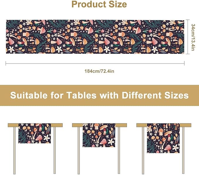 Mushroom Table Runner, Retro Forest Plant Table Cloth Farmhouse Kitchen Dining - Image 7