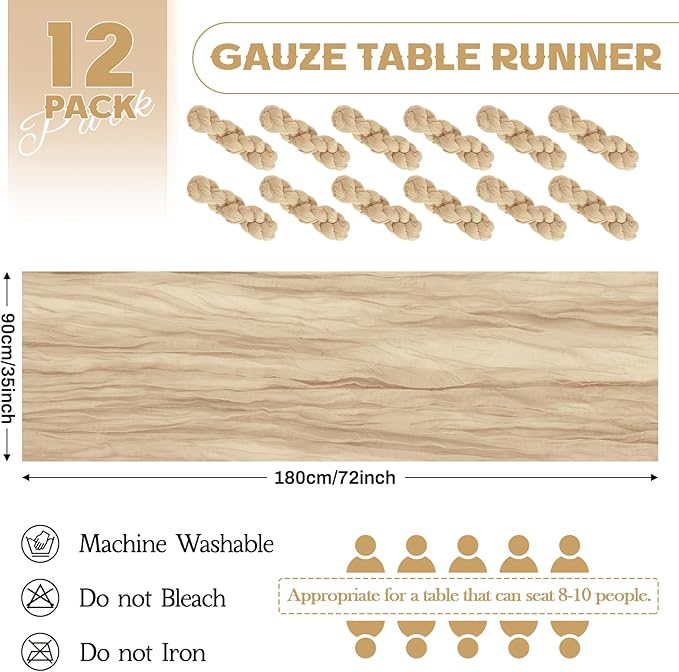Aktor 12 Pack Beige Table Runner Boho Cheesecloth Table Runner Semi Sheer Gauze - Image 5