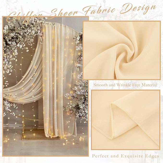 4 Panels Wedding Arch Draping Fabric 20Ft Length x 28" Width Champagne Arch - Image 4