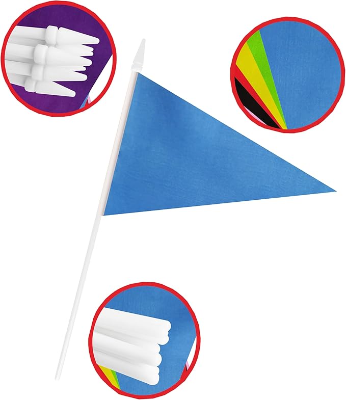 12 Pack Blue Pennant Flags Small Mini Hand Held Solid Color Pennant On Sticks - Image 5