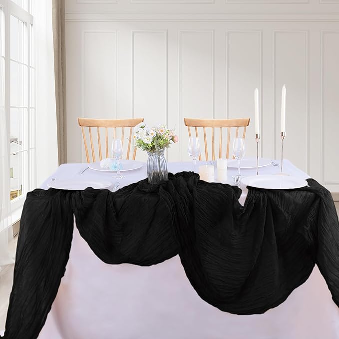 16PCS Black Cheesecloth Table Runner 10FT 35x120Inch Boho Gauze Cloth Long - Image 6