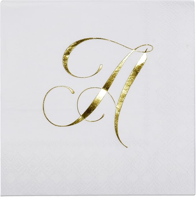 Gift Boutique 100 Gold Letter A Monogram Cocktail Napkins Disposable Paper Pack by GiftBoutique