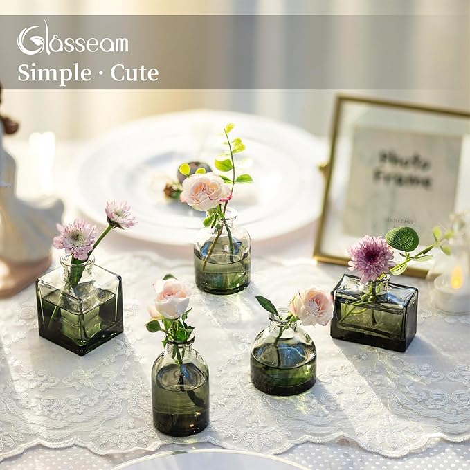 Glasseam Mini Bud Vases for Centerpieces: Clear Small Flower Vase Set of 20 - Image 4
