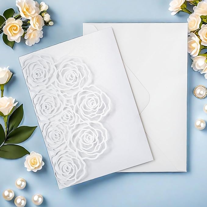 20 Pcs Laser Cut Wedding Invitations Card Pocket - Image 6