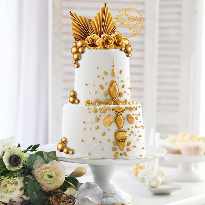 Shimeyao 52 Pcs Wedding Birthday Gold Cake Decoration Boho Cake Topper Pink - Image 6