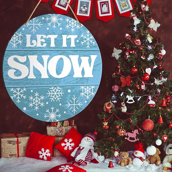Muktoujaumai Winter Sign Front Door Decor, Christmas Round Hanging Sign Decor - Image 5