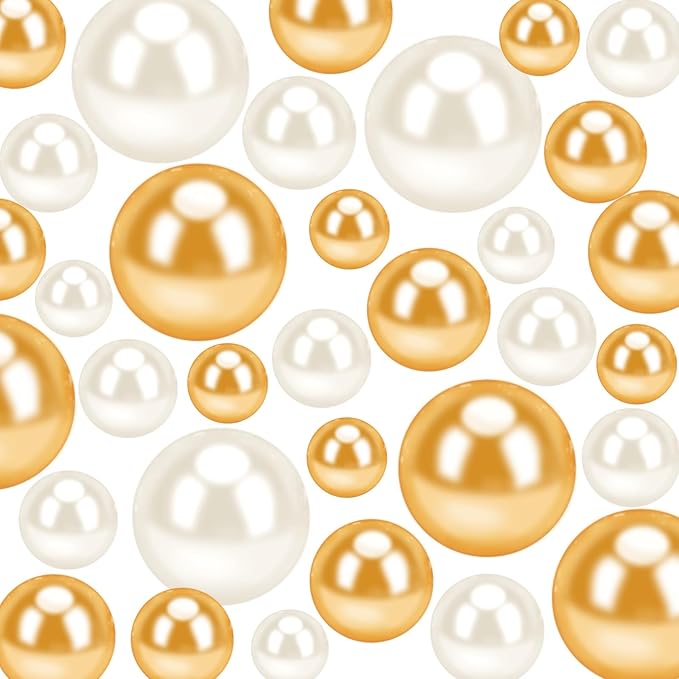 300Pcs Pearl Vase Filler, Ivory Gold No Hole Faux Pearl Beads by Unknown