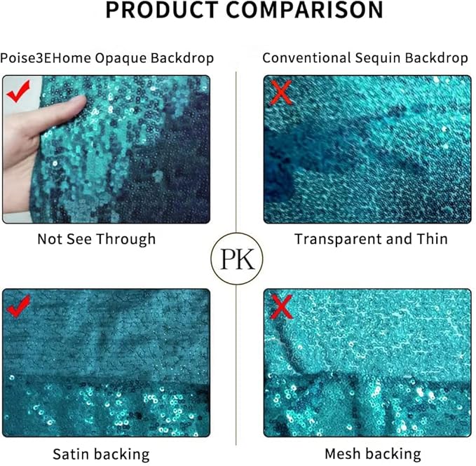 Poise3EHome 8Ft x 10Ft Teal Sequin Backdrop, Glitter Thick Satin Sequin - Image 6