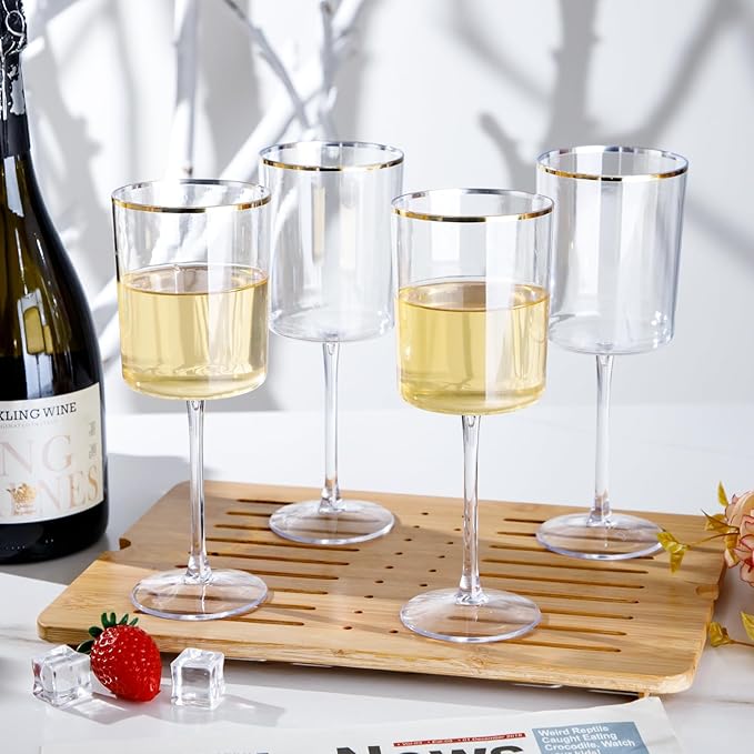 Ciaell 12 Pack Plastic Wine Glasses - 10 Oz Plastic Wine Glasses - Gold Rim - Image 6