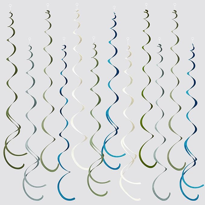 36 Pcs Sage Green Dusty Blue Hanging Swirl Decorations Blue Sage Green Felt by pinkblume