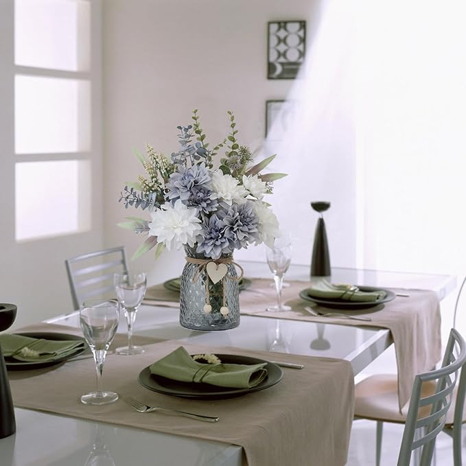 Fake Flowers in Vase, 8 Dahlias, Silk Artificial Flowers in Vase, Centerpiece - Image 5