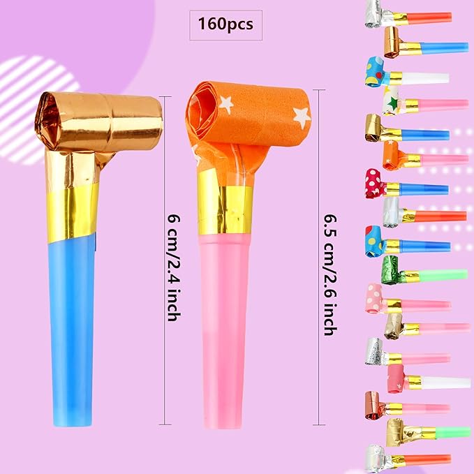 160 Pack Party Blowouts Noisemakers Colorful Party Whistles Blower Funny - Image 2