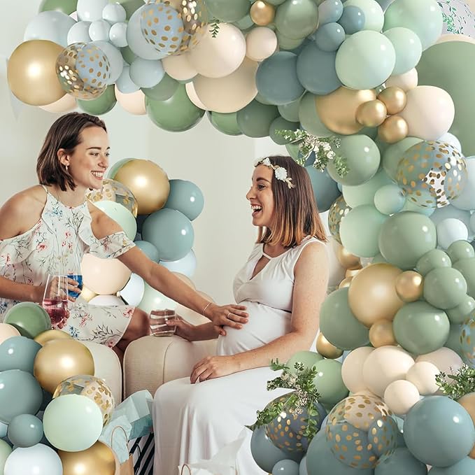 Dusty Blue Sage Green Balloon Arch Kit, Pastel Blue Green Sand White Gold - Image 6