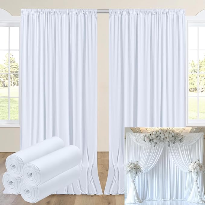 20ftx14FT Wrinkle Free White Backdrop Curtain, 4 Panels 14FT Height White by LeegleriTableSkirt