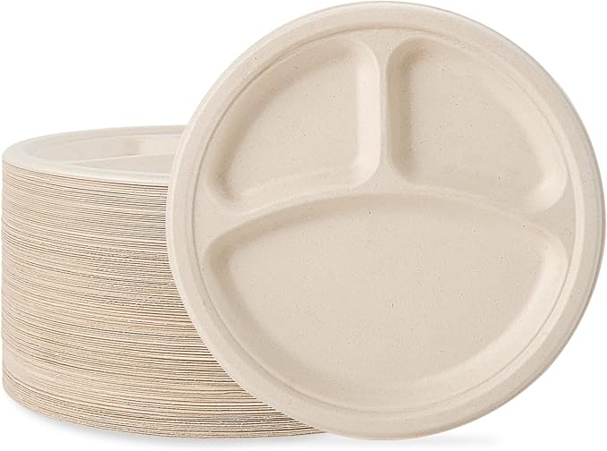 ECOLipak 125 Pack 3 Compartment Plates Disposable, 10 inch Heavy-Duty by ECOLipak
