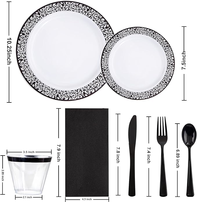WELLIFE 350Pcs Black Plastic Dinnerware and Napkins Party Supplies Include:50 - Image 5