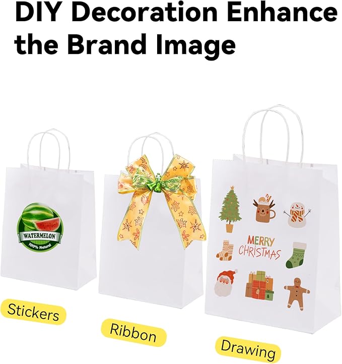 BAG BOX 50 Pack 5.9x3.1x8.25 Inch White Gift Bags - Image 4