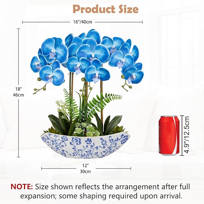 Briful Blue Orchid Artificial Flowers 18in Fake Orchid Silk Flowers - Image 2