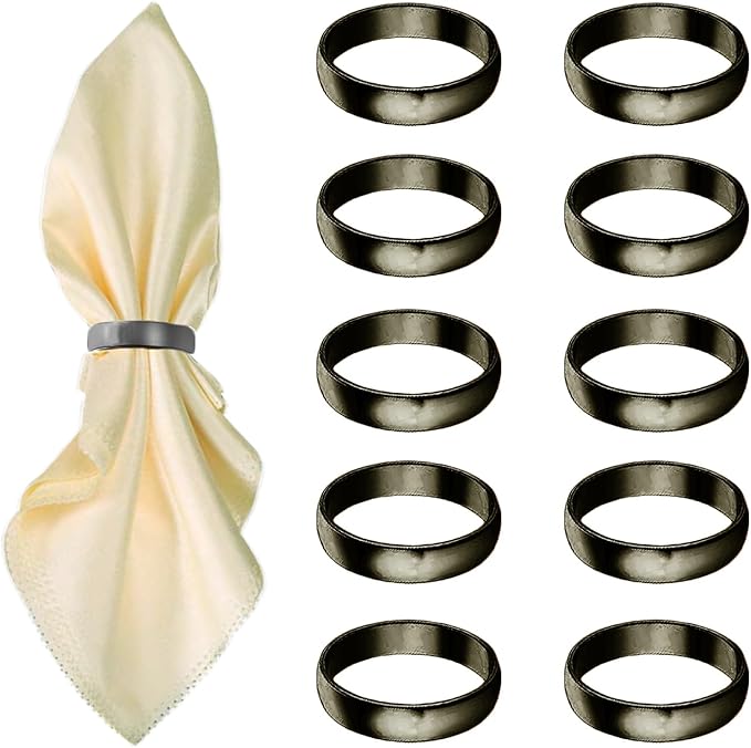Grey Napkin Rings-10 Pcs Stainless Steel Napkin Rings, Metal Napkin Ring by GERILKAI