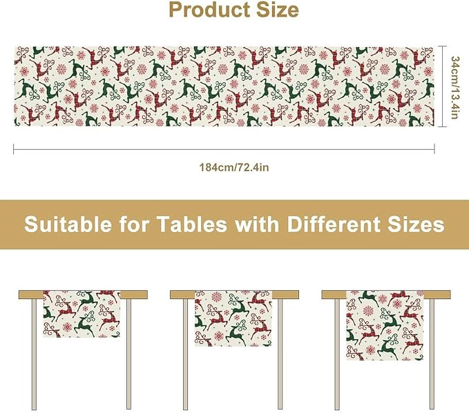 Christmas Table Runner, Christmas Plaid Deer Print Farmhouse Table Cloth - Image 7