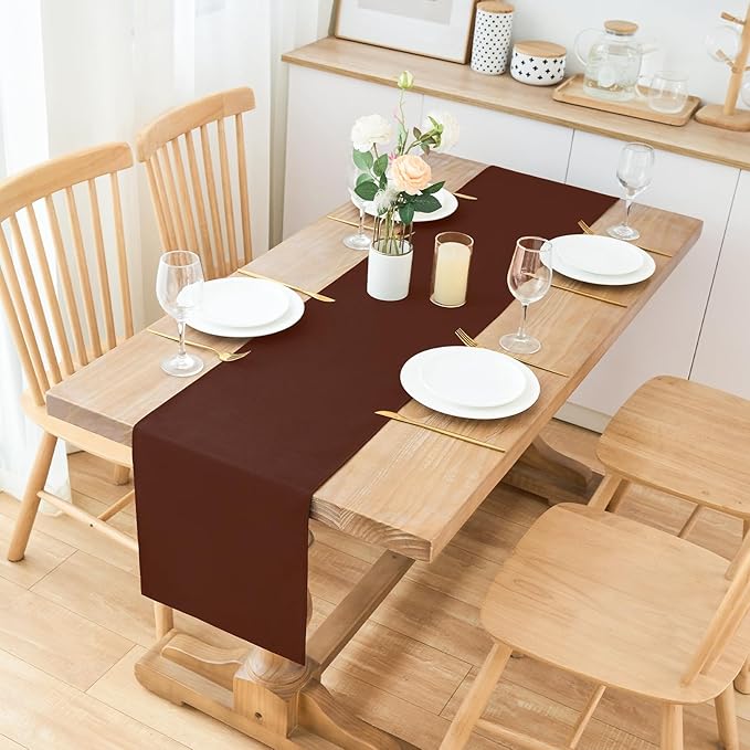 2 Pack Chocolate Small Short Table Runner 12 x 48 Inch Solid Color Runners - Image 2