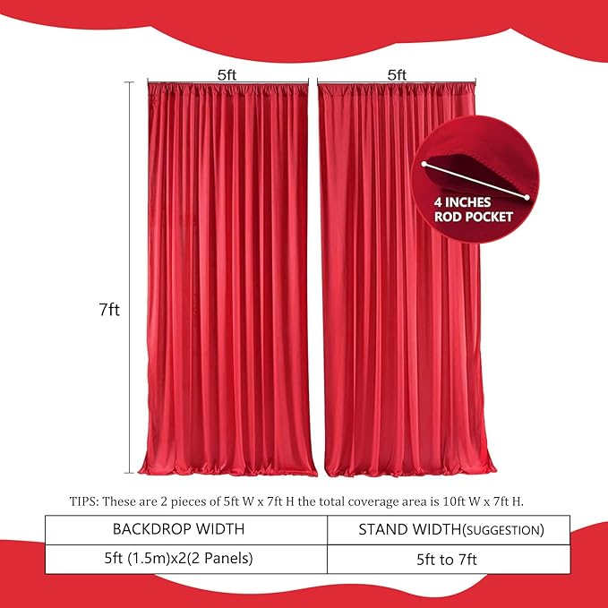2 Panels Red Backdrop Curtain, 10 x 7 Feet Background Curtains - Image 2