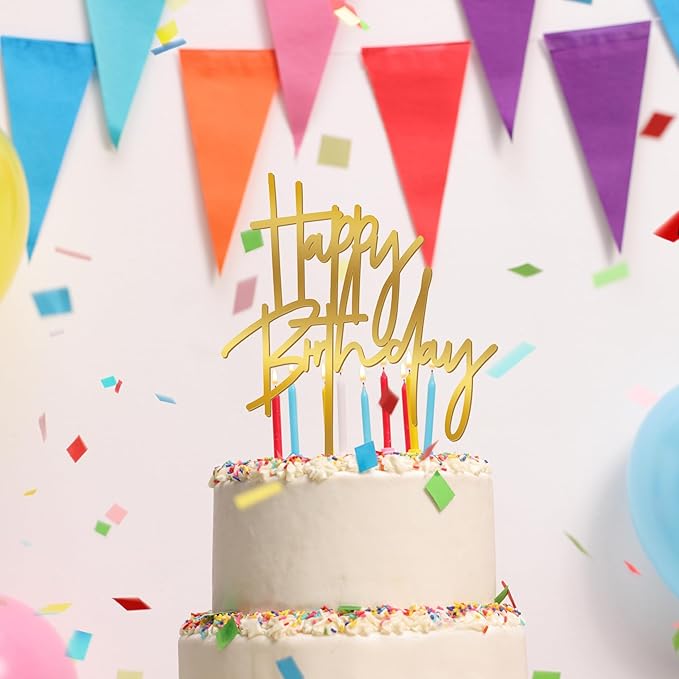 1PCS Gold Birthday Cake Topper, 5.3 x 7.2 Inches Acrylic Happy Birthday Cake - Image 4