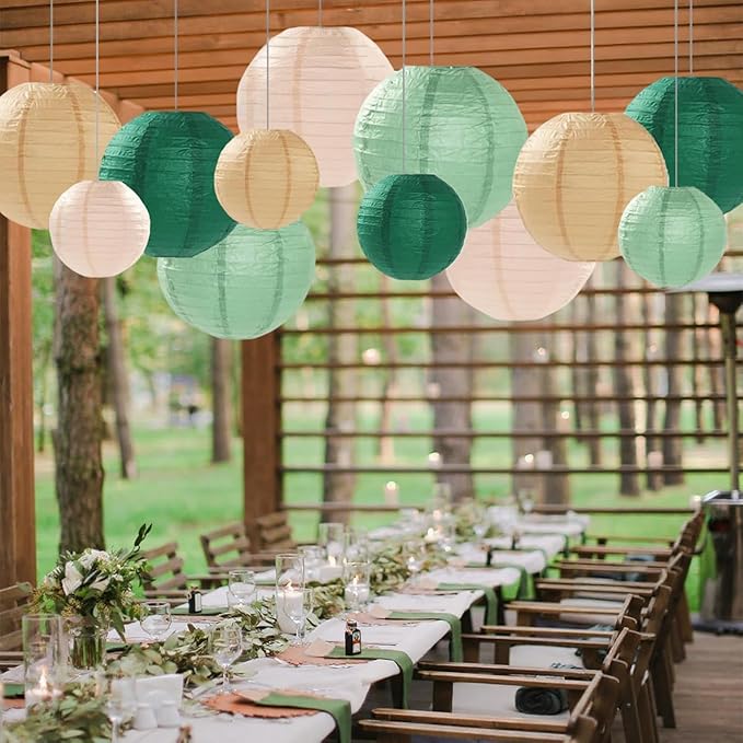 Sage Green Paper Lanterns Decorative 12pcs Party Hanging Decorations - Image 6