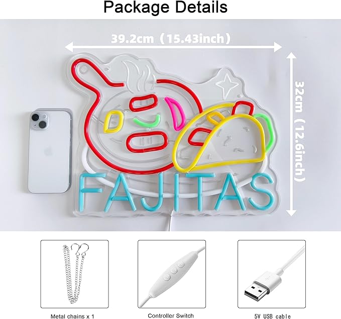 CNBEYOUNG Fajitas Neon Sign, Neon Lights Hanging Wall Art Decoration - Image 6
