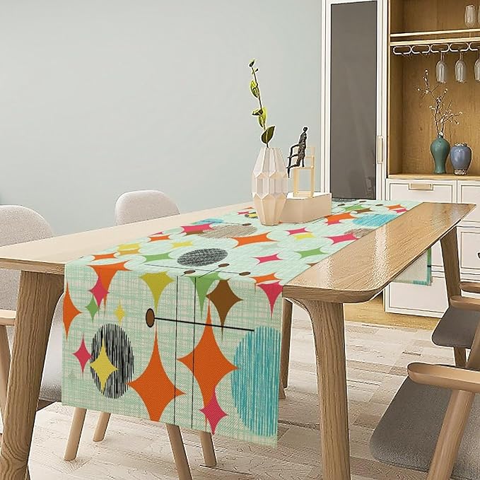 Mid Century Table Runner, Abstract Retro Modern Geometric Colorful Stripe - Image 6