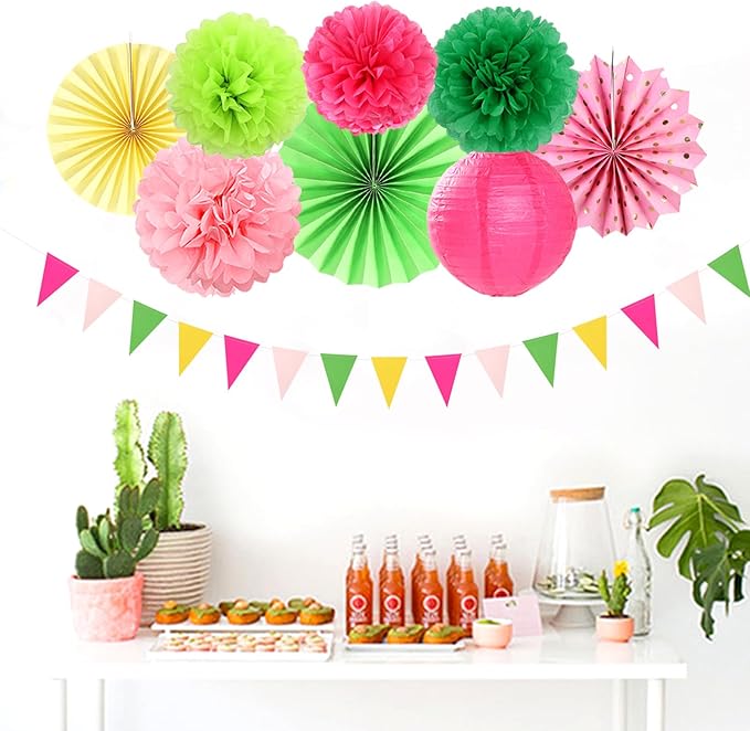 Hawaiian Pink Green-Yellow Party-Decorations - Image 6
