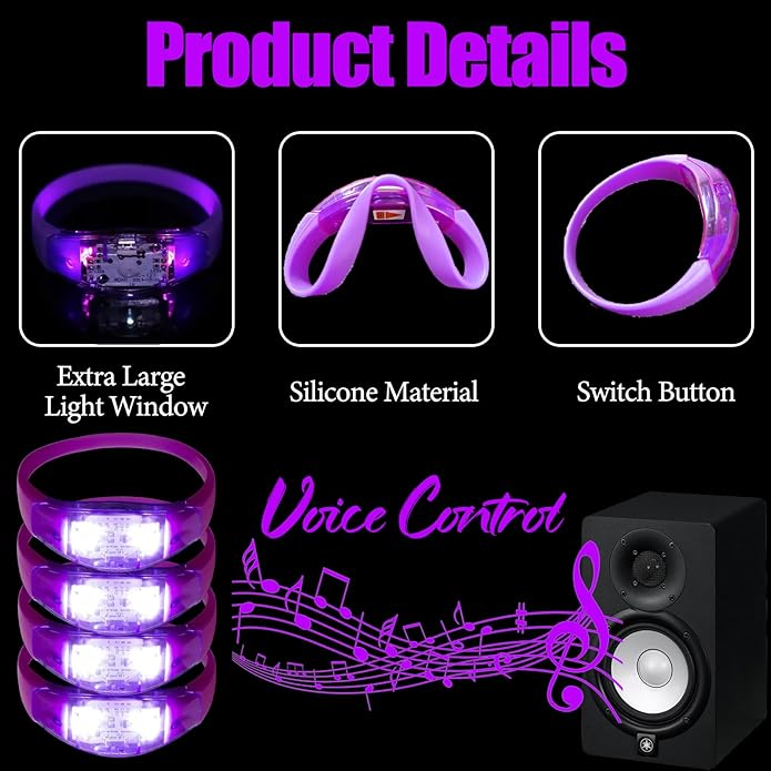 100 Pcs LED Bracelets Sound Activated - Image 3