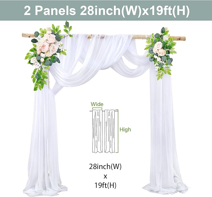 2 Panels Wedding Arch Draping Fabric White Sheer Backdrop Curtain Arch Drape - Image 5
