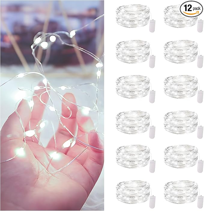12 Pack Fairy Lights Battery Operated String Lights，7FT 20LED Waterproof Silver by Bexdir