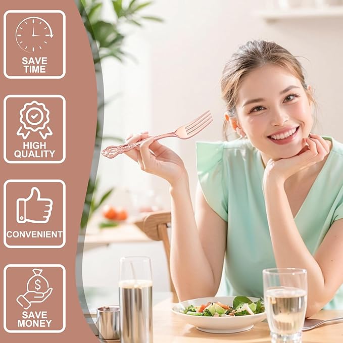 40PCS Rose Gold Plastic Silverware - Image 7