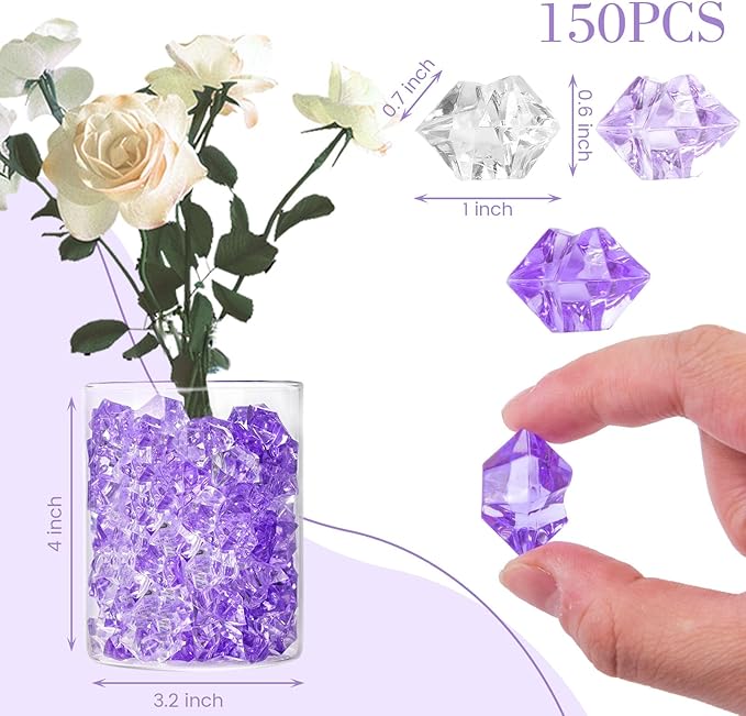 DomeStar 150PCS Fake Ice, Vase Filler Purple Fake Diamonds Plastic Clear Gems - Image 4