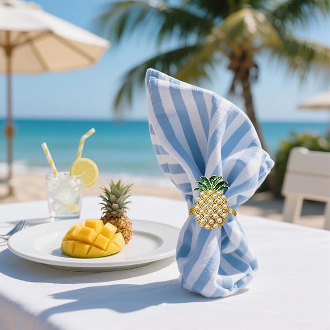 Napkin Rings Set of 8 Pearl Pineapple Napkin Rings - Image 4