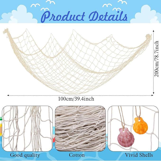 Marsui 11 Pcs Wooden Nautical Wall Decor Fishing Net Decoration, Include - Image 3